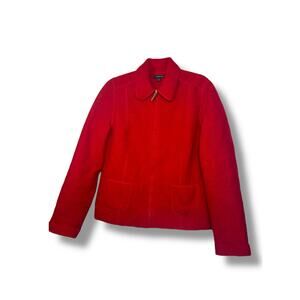 Lands’ End Women’s Red Wool Zip Up Jacket Size 12 Full Zip Collared Coat Classic